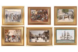 Four Bing & Grondahl Royal Copenhagen street scenes designed by Paul Fischer (Danish, 1860 - 193