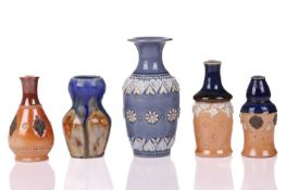 A collection of late 19th / early 20th century Royal Doulton miniature stoneware vases, the tallest 