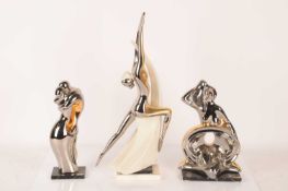 Galos: A collection of sculptures comprising a woman in an upward leap, a couple embracing, and a se