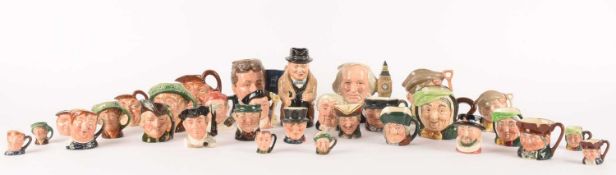 Royal Doulton: A large collection of small character jugs consisting of Winston Churchill (8360A), M
