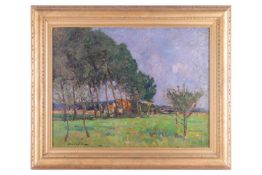 German Grobe (German, 1857-1938), A Farm Landscape, signed 'German Grobe' (lower left), oil on board