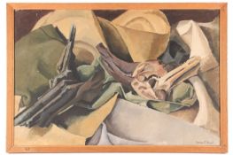 Marian J. Bunzl (20th Century), Still life of cloth and logs, signed 'Marian J. Bunzl' (lower right)