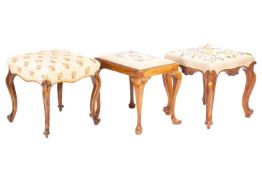 A Victorian walnut cabriole-legged dressing stool with a needleworked top, 46 cm wide x 46 cm deep x