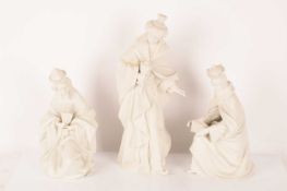 Lladro: A white nativity group comprising King Gaspar (5480), King Balthasar (5481), and King Melchi