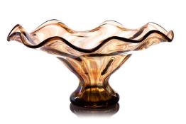 A large Sergio Costantini Murano art glass bowl, of smoked amber colour with wavy edge rim, bespoke 