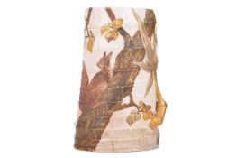 A large Worcester Aesthetic Movement vase, late 19th century, of tree-trunk form with two magpies an