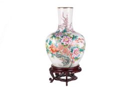 A large 18th-century style Chinese porcelain famille rose heavy baluster vase, 20th-century, with pe