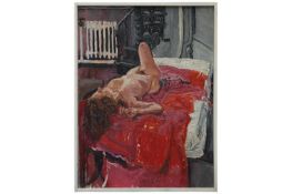 Anna Thornhill nee. Hodges (Late 20th/Early 21st Century) Reclining nude, oil on board, 122cm x 91cm