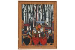 Anna Thornhill (late 20th/ early 21st Century), Cards in the forest, oil on board, 91cm x 71cm, fram