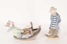 Lladro: A pair of figurines comprising Circus Waves (8137), and A Little Traveler Clown (7602), the 