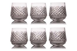 Waterford, a set of six 'Alana' roly poly crystal tumblers, measuring 9 cm tall.