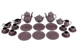 A 20th century Wedgwood black basalt coffee set, comprising a coffee pot, hot water pot, two covered