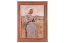 German Grobe (German, 1857-1938), A pregnant woman knitting outdoors, unsigned, numbered 31 (lower l