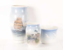 Royal Copenhagen vase with a sailing boat, together with a Royal Copenhagen Art Nouveau vase with a 