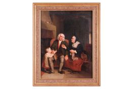 Attributed to Joseph Clarke (1834-1926), Child with Grandparents, unsigned, oil on canvas, 47 x 36 c