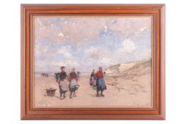 German Grobe (1857-1938), Fishermen's wives on a beach, unsigned, oil on board, 38 x 50 cm, framed 4