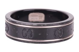A black Gucci Icon band, made with black synthetic corundum and 18ct white metal, marked 'Gucci' and