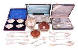 Four German fiddle and thread pattern tablespoons, marked '800' and four table fork en suite; togeth