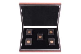 A cased set of five George V 'WWI War Years' sovereigns, issued by the London Mint, in presentation 