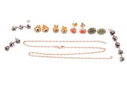 A small collection of jewellery items; to include a pair of Indian rose-cut diamond stud earrings an