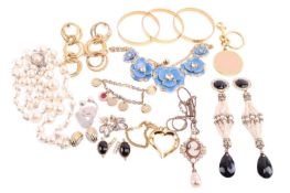 A collection of fashion jewellery to include examples of a Tiffany and Co Keyring, a pair of clip ea