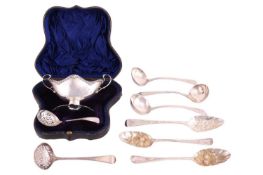 A cased two-handled sugar bowl with a sinuous rim by Josiah Williams & Co. and a matched sifter,
