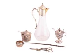 A George III silver mustard pot of urn form by Hester Bateman, London 1785, no glass liner, with a m