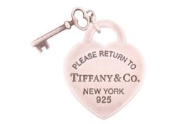 Tiffany & Co. - a Return to Tiffany heart tag with key pendant, signed and marked 'Ag925', drop 