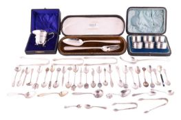 A mixed collection of silver; to include a George III serving spoon by Thomas Oliphant, London 1804;