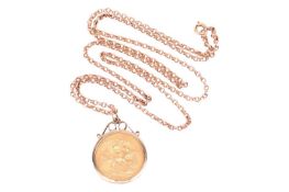 An 1891 Victorian full sovereign unsoldered in pendant mount, the pendant surround hallmarked 9ct go