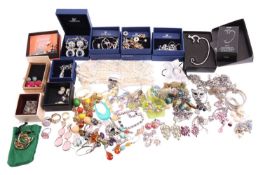 A large quantity of costume jewellery to include items by Swarovski, gem-set earrings, bracelets, an