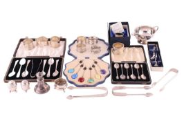 A collection of silver items; to include a pair of Norwegian 830 standard pickle fork and preserves 