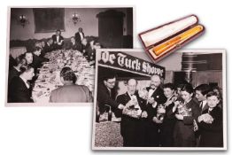 Mario Zampi (1903-1963) Italian film producer, a gold-plated and amber cheroot holder, in fitted lea