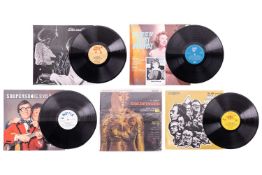 A mixed group of five signed vinyl LPs, comprising 'Ian Fleming's Goldfinger Soundtrack', signed by 