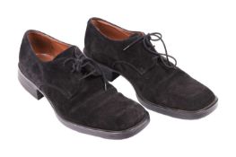 A pair of Graham Norton worn shoes, 'Versus by Gianni Versace', in black suede, size 8 1/2, with sig