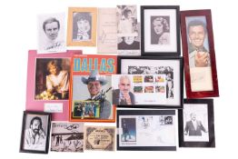 A mixed collection of signed celebrity items, comprising: Larry Hagman (Dallas Annual), Tommy Trinde