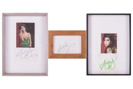 Amy Winehouse (1983-2011): three autographs on paper (two dated 2007), each in a frame, two with add