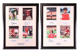 Two framed presentation groups, featuring autographs and photographs of Liverpool and Arsenal player