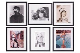 A collection six signed celebrity photographs, framed and glazed, comprising: Jane Russell, Jane Fon