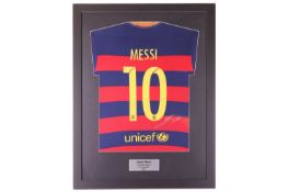 Lionel Messi: a hand-signed Barcelona football shirt, professionally mounted and framed with