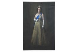 Charlie Cobb (British Contemporary), Full Length Portrait of Olivia Colman as the Queen, acrylic and