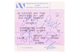 Genesis: a band-signed concert ticket, from their Birmingham NEC show in December 1981, signed by Ph