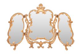 A Louis XV-style triptych dressing table mirror, 20th-century, measuring 61 cm tall.