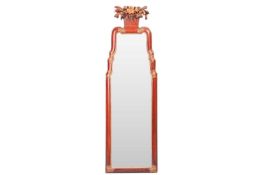 A Queen Anne-style wall mirror pier/ glass, 20th century, with faux lacquer frame, measuring 96 cm h