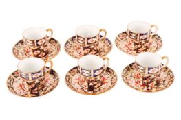 A Royal Crown Derby Old set of six coffee cups and saucers in the Old Imari pattern 2451, bone china