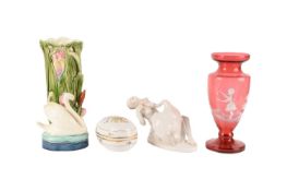 A Herend figurine of Leda and the Swan, group, together with a Hollohaza porcelain egg-shaped box, a