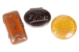 Three 19th-century tortoiseshell snuff boxes, two in blonde tortoiseshell with gilt metal decoration