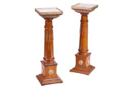 A pair of 20th century marble effect gallery-topped Louis XVI style pedestals, gilt metal mounts thr