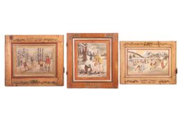 European School (21st Century), A group of three 'Sports D'Hiver' skiing painting, two pictures are 