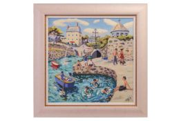 Lucy Pratt (British, b.1970), Splash and Swim in Charlestown, signed 'L M Pratt' (lower right corner